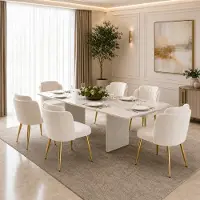 OKWISH Conjunto de 6 sillas de comedor con patas ajustables en altura, estructura dorada, silla de cocina con respaldo curvo, color blanco