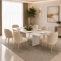 OKWISH Conjunto de 6 sillas de comedor con patas ajustables en altura, estructura dorada, silla de cocina con respaldo curvo, color marrón