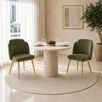 OKWISH Conjunto de 2 sillas de comedor con patas ajustables en altura, estructura dorada, respaldo curvo y color verde
