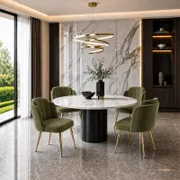 Flieks Sillas de comedor , juego de 4 unidades, con respaldo curvo, patas regulables en altura y estructura dorada. Sillas tapizadas, ideales para la cocina, color verde