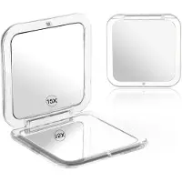 OEM Espejo plegable - Espejo de maquillaje compacto - Portátil y plegable - Gris - Ampliación 1x/15x - Ideal para llevar ContiGo! - Pequeño espejo de bolsillo