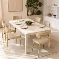 OKWISH Conjunto de 6 sillas de comedor con estructura dorada, respaldo curvo, cómodos asientos acolchados con ajuste de altura, color marrón