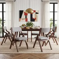 Flieks Sillas plegables para comedor de , juego de 6 unidades, de lino, sillas de comedor de madera maciza, plegables y apilables, sillas para cocina, sillas tapizadas, color gris