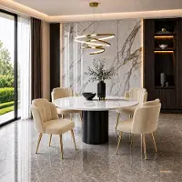 Flieks Juego de 4 sillas de comedor con respaldo curvo, patas regulables en altura y estructura dorada. Sillas tapizadas, ideales para la cocina, color marrón