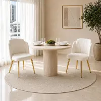 Flieks Sillas de comedor , juego de 2 unidades, con respaldo curvo, patas regulables en altura y estructura dorada. Sillas tapizadas, ideales para la cocina, color blanco
