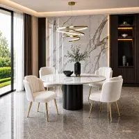 OKWISH Conjunto de 4 sillas de comedor con patas ajustables en altura, estructura dorada, respaldo curvo y color blanco