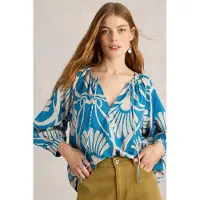 White Stuff Marley Linen Blend Top Blue Print Talla: 10 | Manga Larga Outlet | Mujer | Blanco