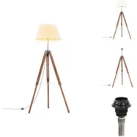 vidaXL Lámpara de pie color miel y blanco, madera de teca maciza, 141 cm - Lámparas