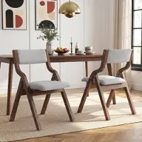 Flieks Sillas plegables para comedor , juego de 2 unidades, de lino, sillas de comedor de madera maciza, plegables y apilables, sillas para cocina, sillas tapizadas, color gris