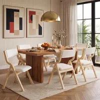 Flieks Sillas plegables para comedor de la marca , juego de 6 unidades, de lino, fabricadas en madera maciza, plegables y apilables, ideales para la cocina, sillas acolchadas, color beige