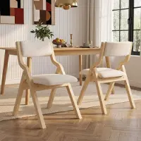 Flieks Sillas plegables para comedor de la marca , juego de 2 unidades, de lino, fabricadas en madera maciza, plegables y apilables, ideales para la cocina, sillas acolchadas, color beige
