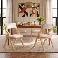 Flieks Sillas plegables para comedor de la marca , juego de 4 unidades, de lino, fabricadas en madera maciza, plegables y apilables, ideales para la cocina, sillas tapizadas, color beige