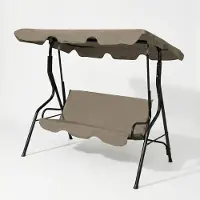 HomeShopXL Banco de jardín para 3 personas, color beige oscuro - Columpio de jardín metálico compacto - Resistente a la intemperie - 170x110x153 cm - Cómodo banco columpio para balcón y terraza [11492A]