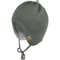 Maximo - Baby's Rippen Fleece Mütze m. Band - Gorro size 41 cm, gris/oliva