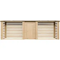 Timbela M206 Leñero de madera con trastero 6,18 m2, leñero doble grande de exterior para leña y herramientas de jardín