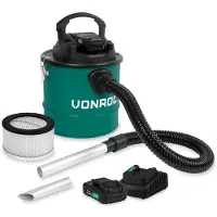 Vonroc Aspirador de cenizas inalámbrico 20V - 2.0Ah - depósito de 12L | Incl. 2 baterías y cargador rápido