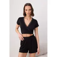 Trendyol Pijama de pantalón corto negro