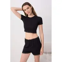 Trendyol Pijama de pantalón corto negro