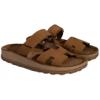 Desa Zapatillas de casa 'Damen-Keilsandalen aus Nubukleder mit Klettverschluss' marrón