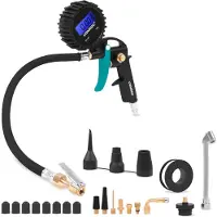 Vonroc PRO Inflador de neumáticos – 3 en 1: inflar, medir la presión y desinflar – manómetro digital | incl. accesorios