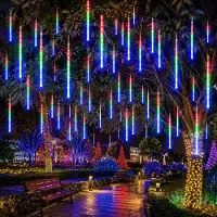 Lapamax Lluvia de meteoritos, guirnalda de luces con 8 tubos, efecto de nieve, luces navideñas, decoración para Navidad, Halloween, bodas, colorida, 50 cm, 288 LEDs