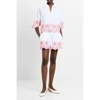 French Connection Emb Hem S/s Cotton Popover White/raspberry Pink Talla: XS | Blusas Outlet | Mujer | Rosa