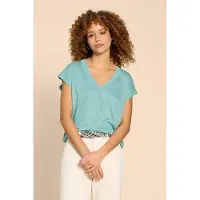 White Stuff Ivy Linen V Neck Tee Mid Teal Talla: 10 | Camisetas de Seda Outlet | Mujer | Blanco