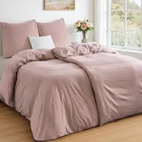 Merkloos Juego de funda de edredón en rosa pastel, que incluye una funda de edredón de 135 x 200 cm y dos fundas de almohada de 80 x 80 cm
