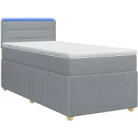 vidaXL Cama con somier y colchón, con iluminación LED, color gris claro, 90 x 190 cm, tapizada en tela
