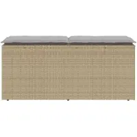 vidaXL Banco de jardín con cojín, color beige, 110x40x44 cm, tejido de polirratán