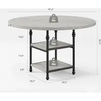 StarTech.com Mesa redonda para comedor, para 4-6 personas, con un diámetro de 119 cm, estante de 2 niveles, estructura de metal resistente, estilo moderno, color gris