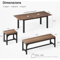 StarTech.com Mesa de comedor extensible - Mesa rectangular de madera para 4 a 8 personas - Mesa de cocina con 2 bancos y 2 taburetes - Estilo industrial moderno - Color marrón