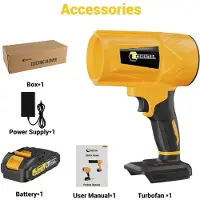 StarTech.com Soplador eléctrico para hojas - Turbina de alta potencia - Ventilador de chorro - 62500 RPM - Velocidad del aire: 200 m/s - 21V, sin cable - Ideal para nieve, hojas y polvo - Incluye 1 batería
