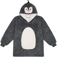 Cozy Noxxiez Tučňák: Manta de felpa con capucha, ideal para adolescentes y adultos, que proporciona calidez y confort