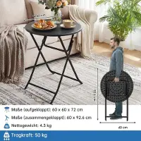 StarTech.com Mesa plegable - Mesa redonda de 60 cm para jardín - Estructura de metal - Placa de mesa de PVC con aspecto de madera - Ideal para cocina, salón, balcón, camping - Color negro