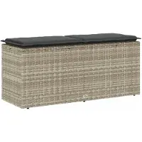 vidaXL Banco de jardín con cojín, color gris claro, 110x40x44 cm, tejido de polirratán