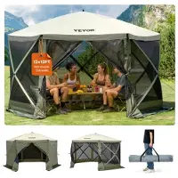Vevor , tienda pop-up, toldo pop-up de 6 lados, protección solar, 3.6 x 3.6 metros, tienda de montaje rápido con mosquitera, color verde militar