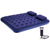 Benza Ibenzoa Colchón inflable para camping, 203 x 152 x 22 cm, con almohada y bomba manual. Fabricado en PVC y material de flocado, multicapa, portátil, ideal para camping y para invitados