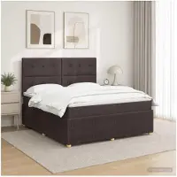 vidaXL Cama boxspring con somier y colchón LED, color marrón oscuro, 140 x 190 cm, tapizada en tela