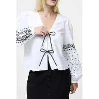 French Connection Cambria Cott Floral Tie Shirt Linen White/black Talla: 14 | Manga Larga Outlet | Mujer | Blanco