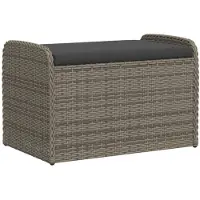 vidaXL Banco con espacio de almacenamiento y cojín, color gris, 80x51x52 cm, fabricado en polirratán