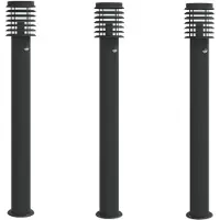 vidaXL Juego de 3 farolas con sensor de movimiento, color negro, 110 cm, acero inoxidable