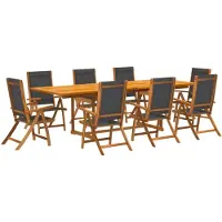 vidaXL Juego de mesa y sillas de jardín de 9 piezas, fabricado en madera de acacia maciza y textilene