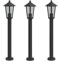 vidaXL Juego de 3 faroles Wegeleuchten, color negro, 80 cm, acero inoxidable