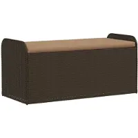 vidaXL Banco con espacio de almacenamiento y cojín, color marrón, 115x51x52 cm, fabricado en polirratán