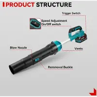 StarTech.com Soplador turbo eléctrico - Soplador de hojas a batería - Motor sin escobillas - 8000 W - 400 m/s - Alta presión - 1 batería