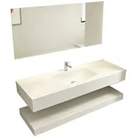 360Home Lavabo con espejo LED. Lavabo de piedra sinterizada con superficie de apoyo. Color beige. Dimensiones: 120 x 55 cm. 【RWCB303-120】