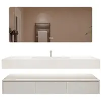 360Home Conjunto de mueble de baño suspendido con lavabo de sinterizado, espejo LED con función antiniebla y cajón, dimensiones 150x55 cm. 【YTC913-150】
