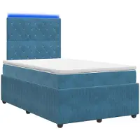 Syfax Cama con somier y colchón LED, color azul, 120 x 200 cm, tapizada en terciopelo