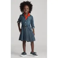 Ralph Lauren para niña. 312698860001 Vestido camisero denim de algodón con cinturón (6años= 117/123cm), Azul, Casual, moda infantil, Po
